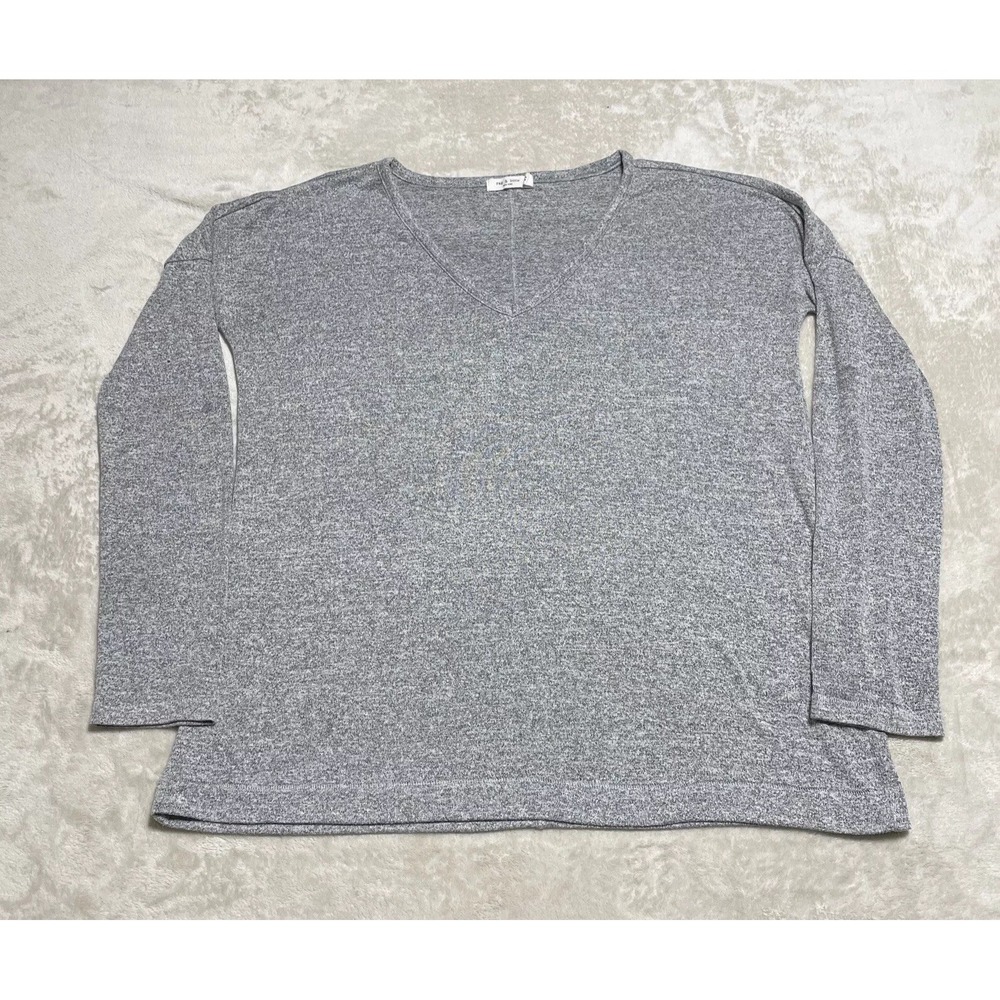 rag & bone Top Womens Medium Gray Knit Long Sleeve Jean Pullover Blouse Shirt